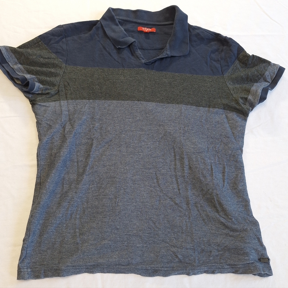 Guess Short Sleeve Collar Men’s Navy Gray Polo Shirt, XL